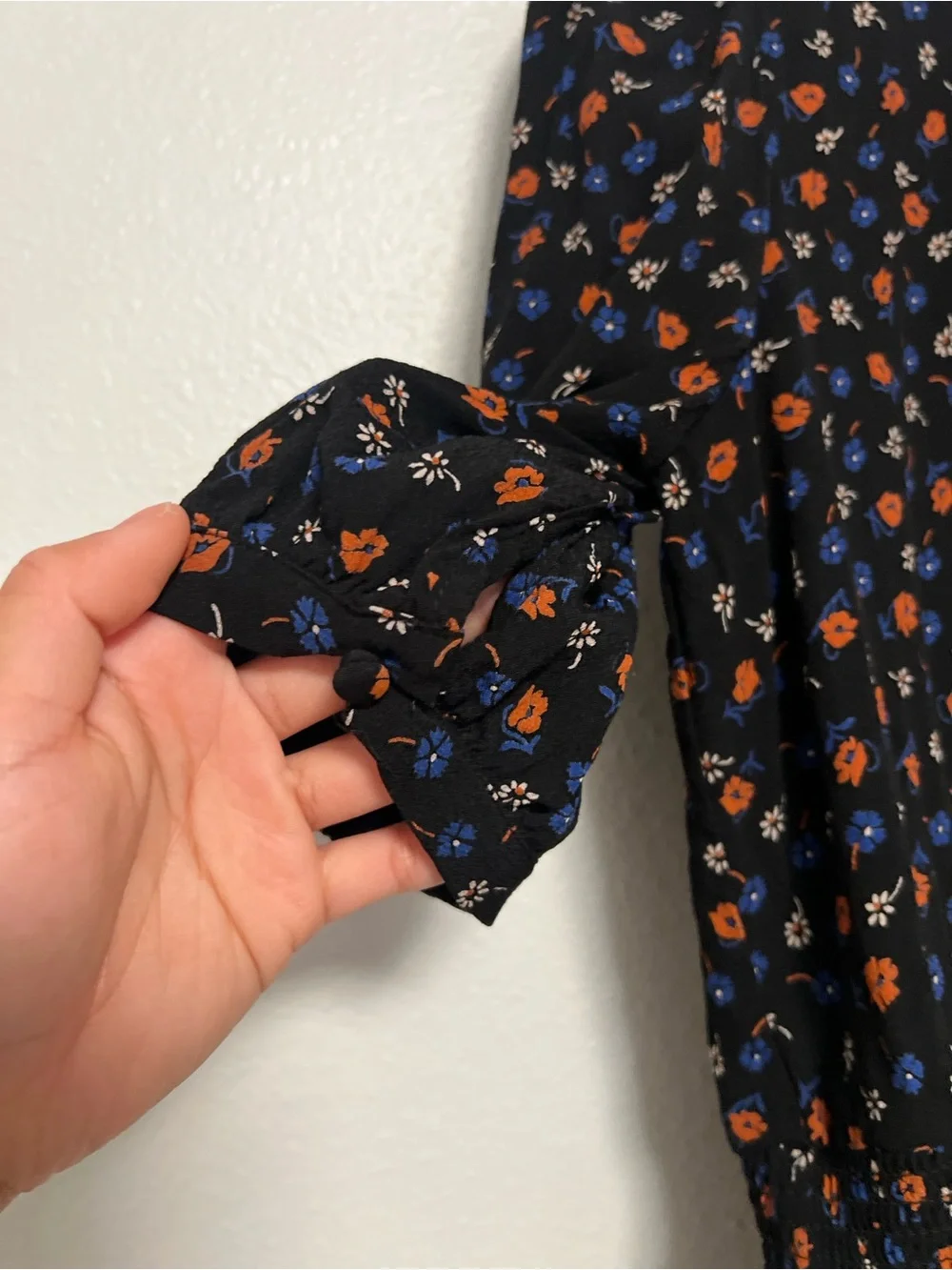 Madewell Flower Garden Floral Peplum Wrap Top Black Orange Blue Short Sleeve Sz4